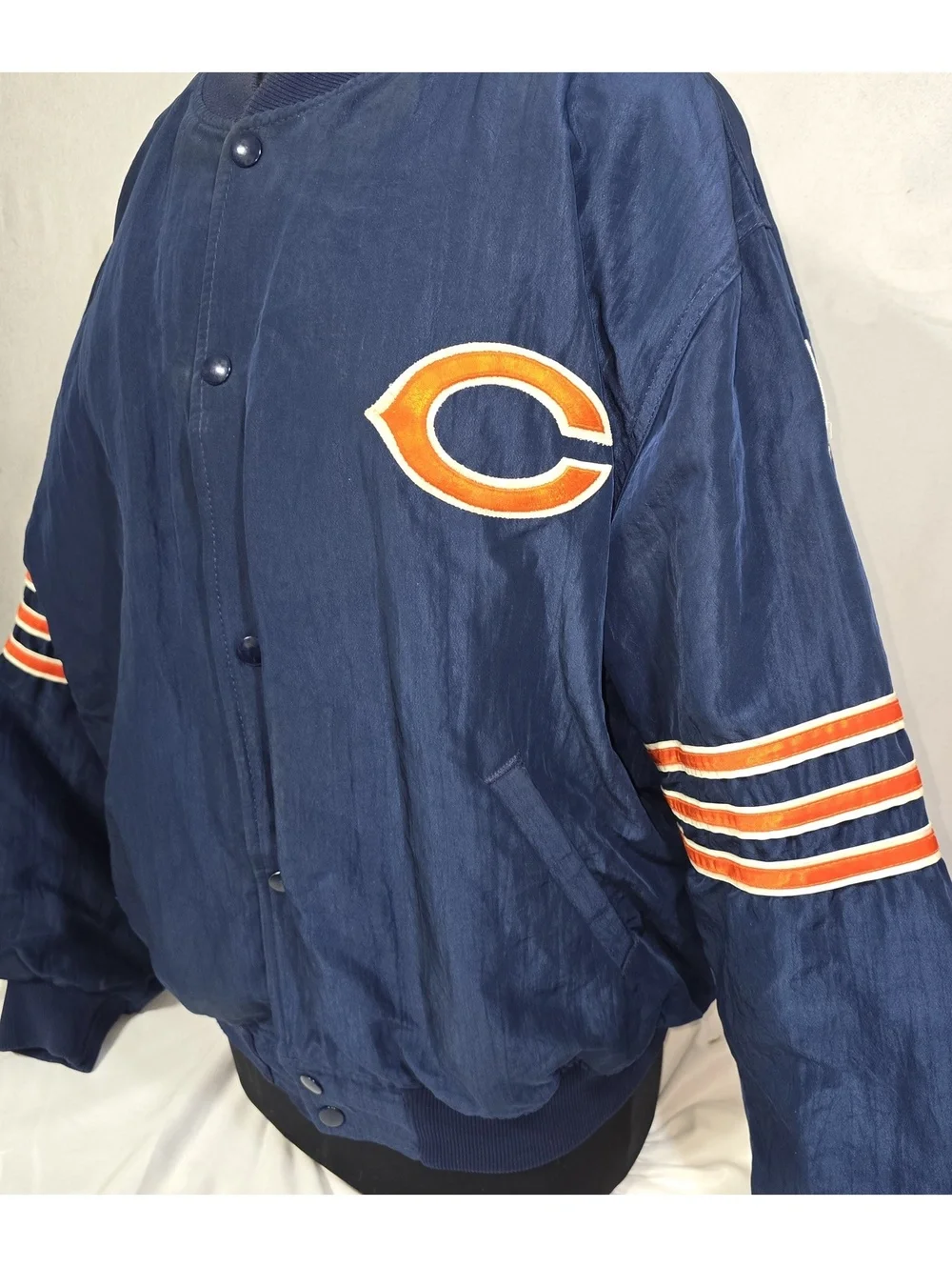 Vtg 90s Chicago Bears Starter Satin Bomber Jacket Authentic Pro Line Men's L Y2K